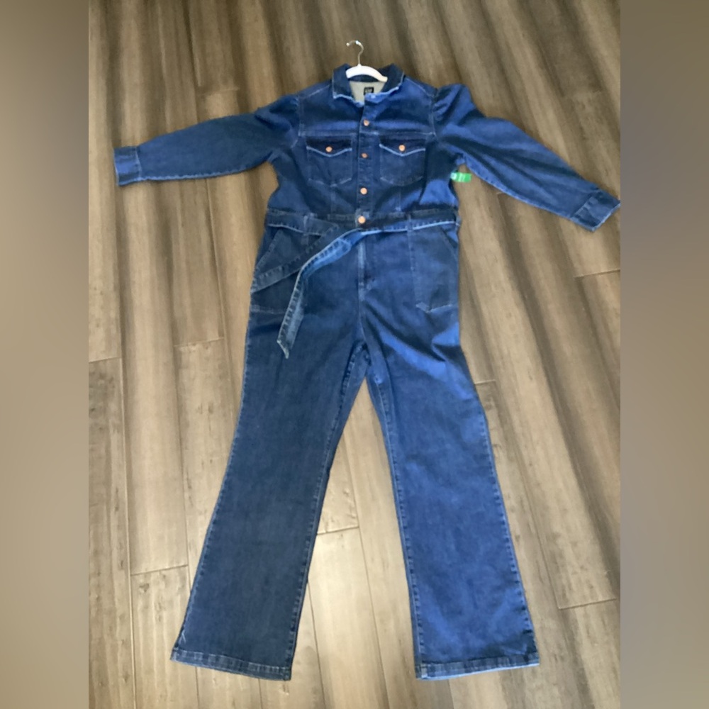 Gap 20 Dark Denim Belted Jumper New With Tag Puff Shoulder Button Up